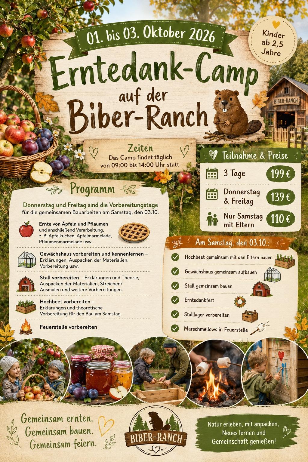 Erntedank-Camp auf der Biber-Ranch für Eltern anderer Kitas