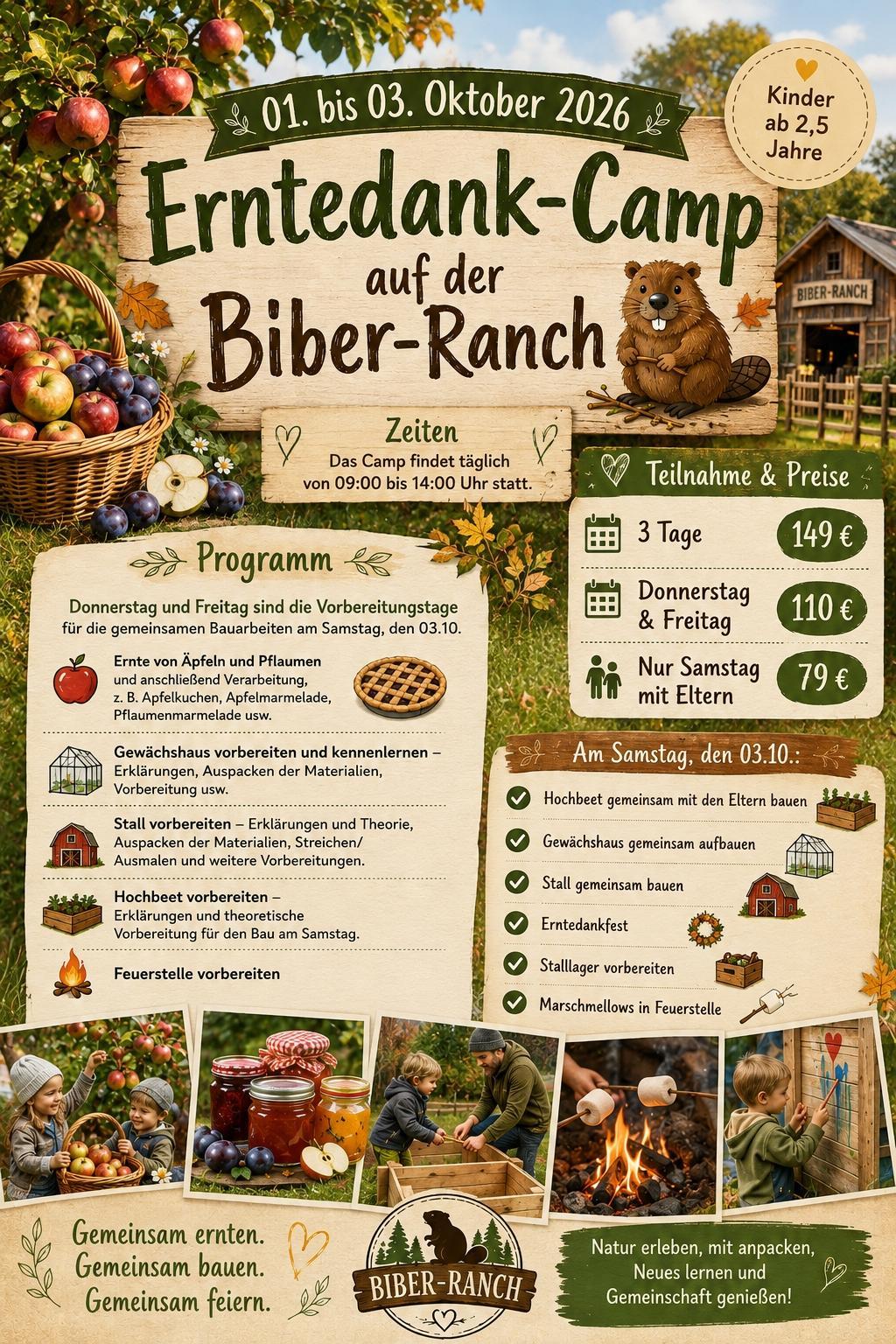 Erntedank-Camp auf der Biber-Ranch für Biberbau-Eltern